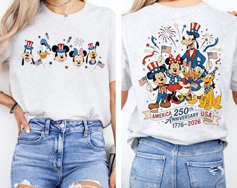 Retro VS 250-jarig jubileum shirt Mickey & Friends, Disney 4 juli-t-shirt, patriottische Disney-cadeaus, Independence Day BBQ-feestoutfit