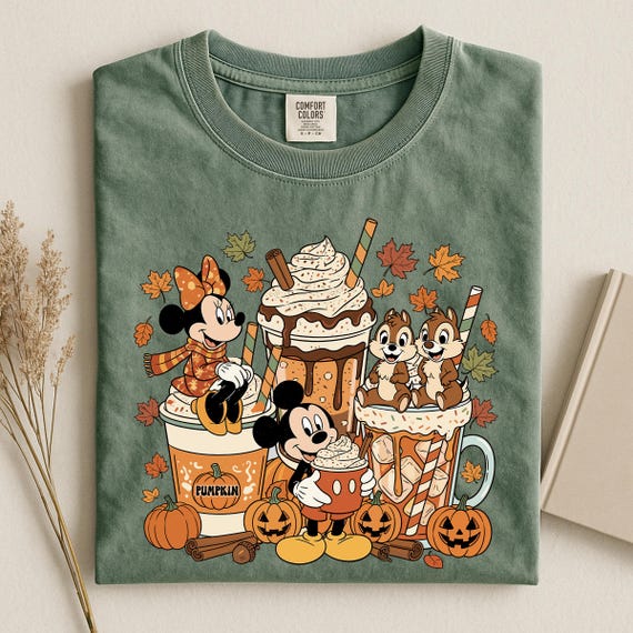 Comfort Colors Disney Fall Coffee Shirt, Mickey Minnie Thanksgiving Tee, Pumpkin Spice Shirt, Fall Coffee Shirt, Disneyland Pumpkin Spice