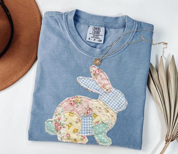 Comfort Colors® Easter Shirt, Patchwork Bunny Tshirt, Grandmacore Easter Tee, Floral Patchwork Bunny Top, Easter Rabbit Outfit, Easter Gift