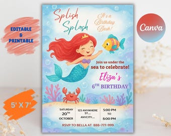 Little Mermaid Birthday Invitation Little Mermaid Invitation Ariel Party Invite The Little Mermaid Invitation Theme EDITABLE Instant Digital
