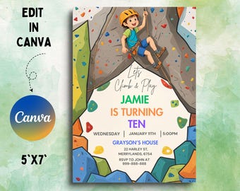 Editable Rock Climbing Birthday Invite, Indoor Climbing Wall Invite, Rock Climbing Party Invitation, Boys Girls Kids Rock Climbing Template