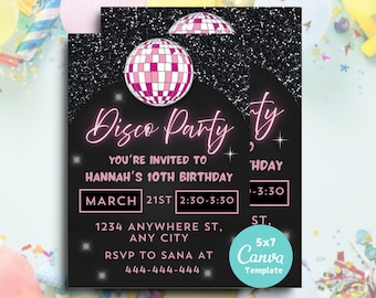 Disco Ball Birthday Invitation ANY AGE Disco Party Disco Birthday Disco Theme Party Dancing Queen Disco Invitation Disco Party Invite Era