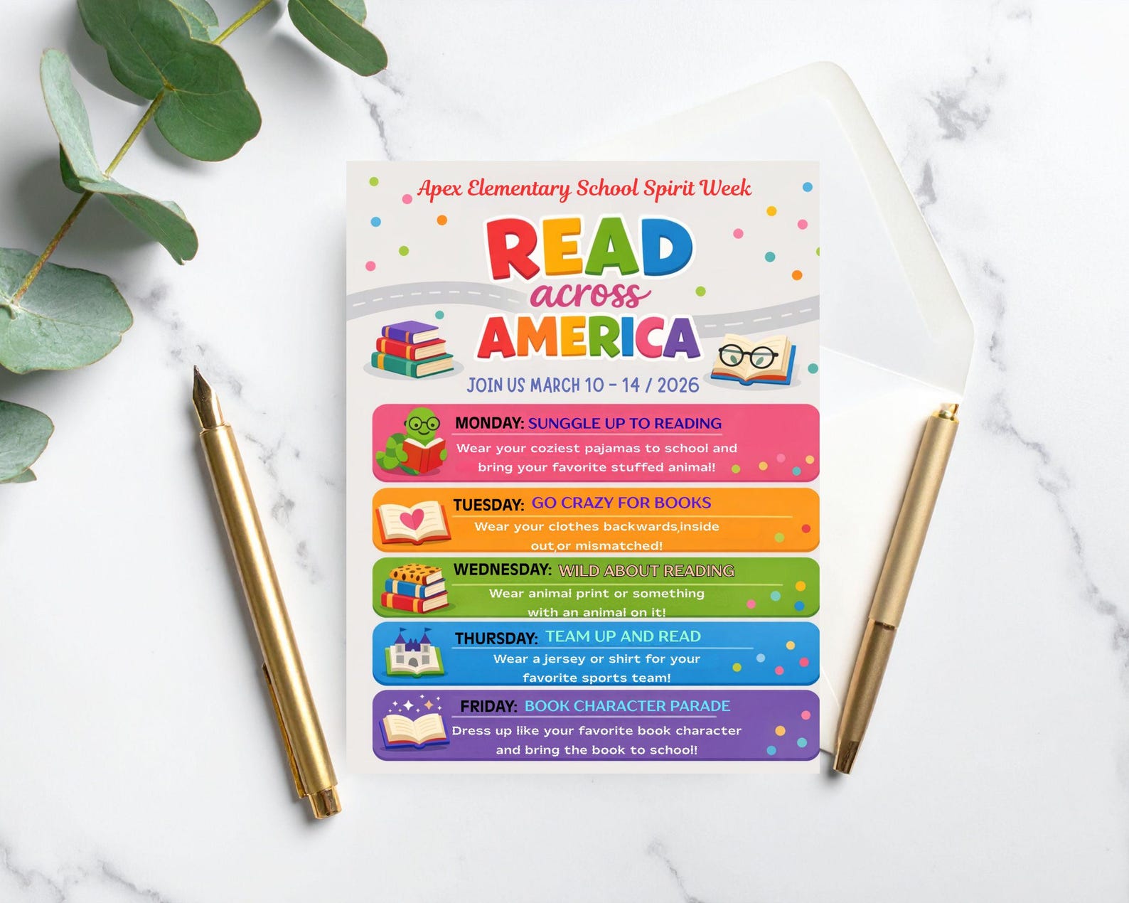 Reading Program Pto Reading America School Spirit Week Flyer Template | Editable Reading ...