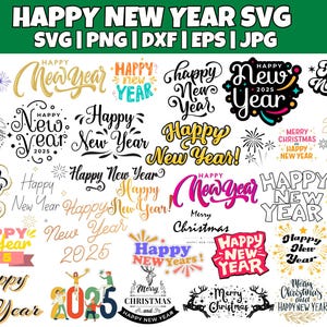 Pacchetto SVG di felice anno nuovo, Capodanno SVG, Camicia di Capodanno, Abito di Capodanno in formato SVG, SVG con lettere a mano, Sublimazione di Capodanno, Taglia File Cricut