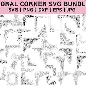 Hoek svg bundel, hoek svg, bloemenhoek svg-bestanden, decoratieve paginahoek svg, hoekpatroon randframes svg, direct downloaden