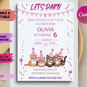 Cat Birthday Invitation, Cat Theme Birthday Invitation, Are You Kitten Me Birthday, Paw-ty Birthday Invite, R, Invitation Template