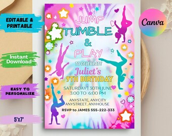 Editable Gymnastics Birthday Invitation Gymnastics Party Invitation Template Girl Gymnast Birthday Invite Instant Download Gymnast Invite