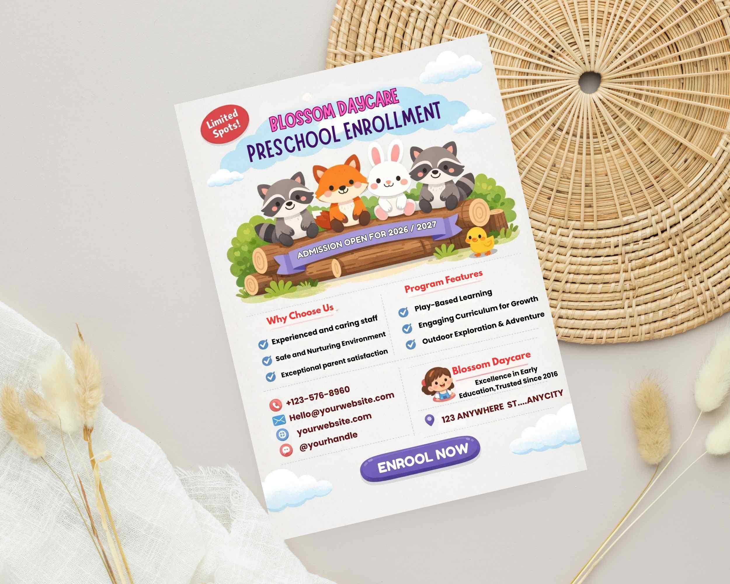 Daycare Flyer Template Editable Canva Colorful Preschool Childcare ...