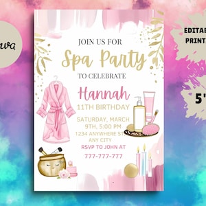 Spa Party Invitation, Spa Girls Birthday Invitation, Tween Birthday Spa Party Invite, Pamper Birthday Glam Party, Editable Canva Template
