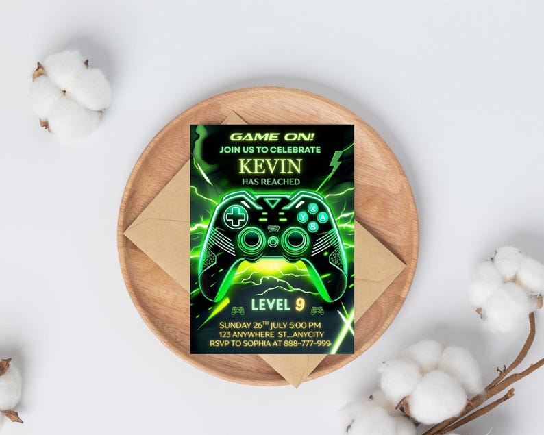 Controller Invites Video Game Birthday Party Invitation, Level up Birthday Invite, Arcade ...