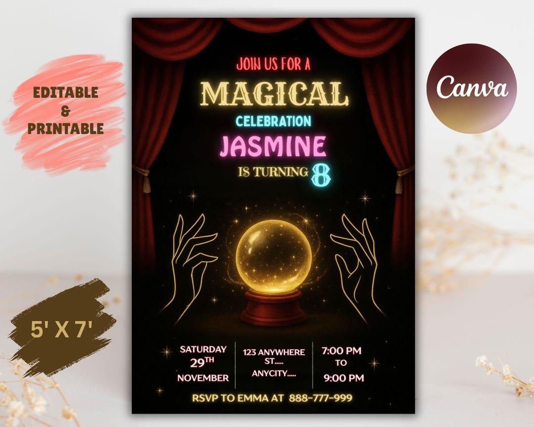 24k Magic Invite Magic Party Invitation, Magic Birthday Invitation, Magician Invitation ...