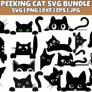 Peeking Cat SVG PNG EPS Clipart, Peeking Kitten Silhouette, Peeking Cats Template, , Cut Files, Téléchargement instantané