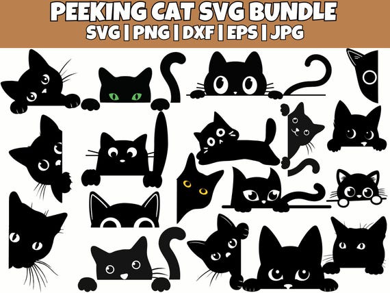 Peeking Cat SVG PNG EPS Clipart, Peeking Kitten Silhouette, Peeking Cats Template, , Cut Files, Instant Download