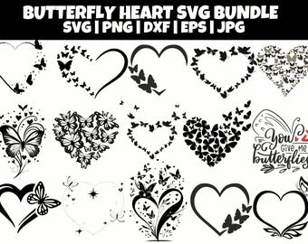 Butterfly Heart SVG PNG | heart bundle svg | Heart and Butterflies | Butterfly svg | Heart svg |Love svg | butterflies with heart
