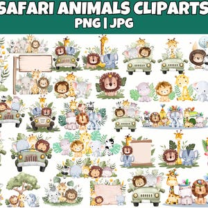 Safari dieren aquarel clipart \ Safari dieren jpg \ Safari dieren png \ babyshower jpg \ schattige dieren png \ safari dieren omtrek jpg