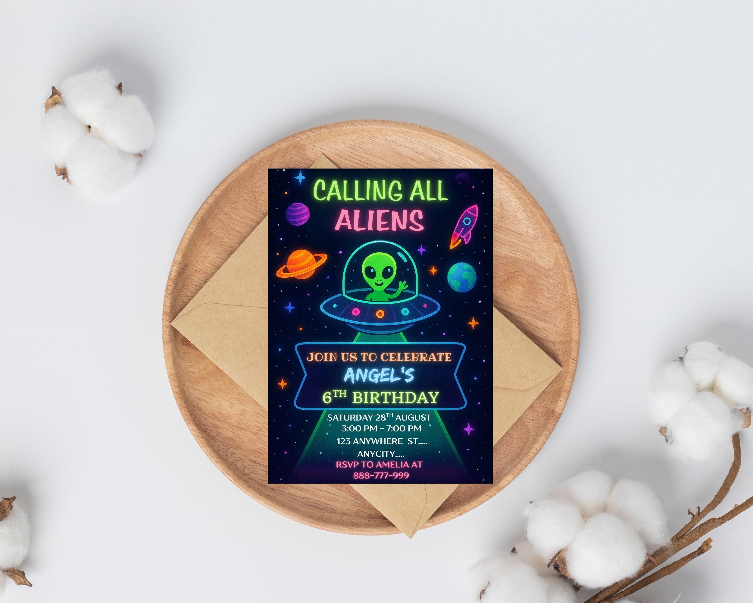 Alien Birthday Invitation Editable, UFO Invitation, Alien Invitation ...