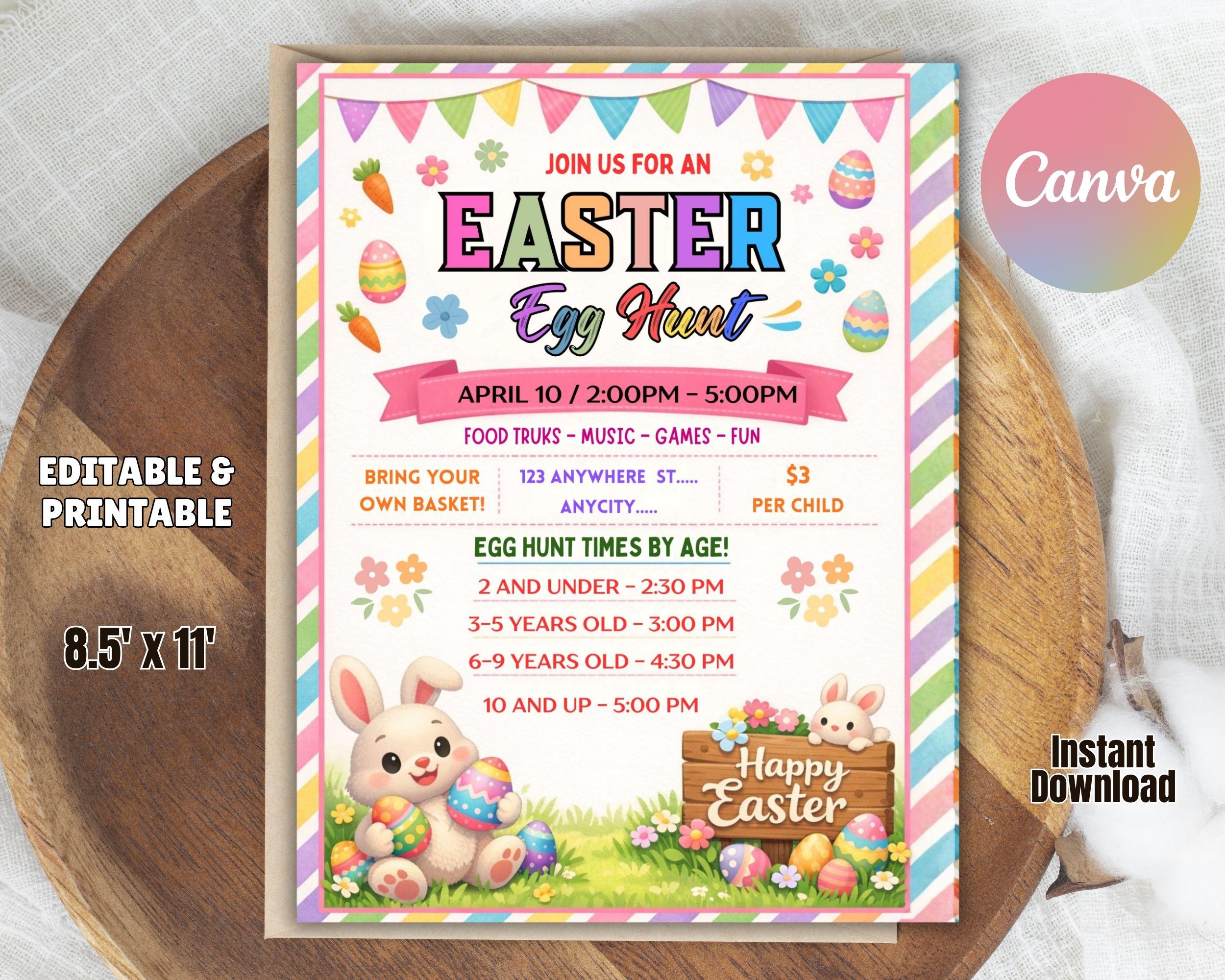 Editable Easter Egg Hunt Flyer Template, Printable Canva Invitation (8. ...