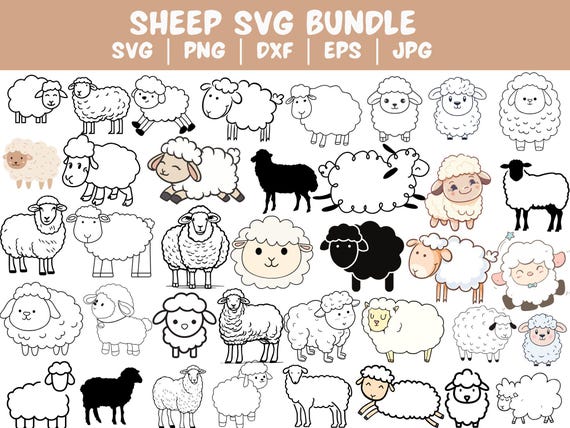 Sheep SVG Bundle, Sheep dxf, Sheep png, Sheep eps, Sheep vector, Sheep cut files, Sheep head svg, Farm animal svg, Sheep face svg