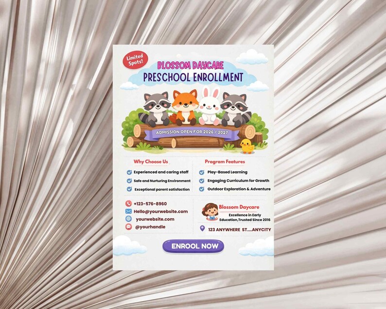 Daycare Flyer Template Editable Canva Colorful Preschool Childcare ...