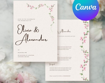 May include: A wedding invitation with a floral design. The invitation is for Olivia and Alexander and is set for 06.04.2014 at 2PM. The invitation includes the location: 00 LOCATION, ST. LOCATION, LOCATION, 000 000.
