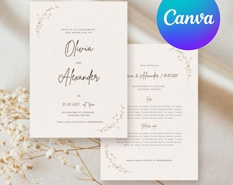 Elegant Wedding Invitation Template | Easy-to-Edit Design | Minimalist, Floral, Script | Canva