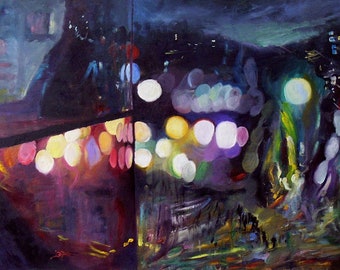 Metropolis Lights - unique Oil on canvas painting