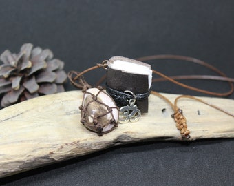 Necklace with handmade miniature book and jasper stone
