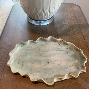 Handmade Teal Ceramic Platter: Rustic Ocean-Inspired Stoneware Tray