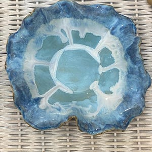 Blue Ceramic Wavy Bowl: Handcrafted Pottery Centerpiece