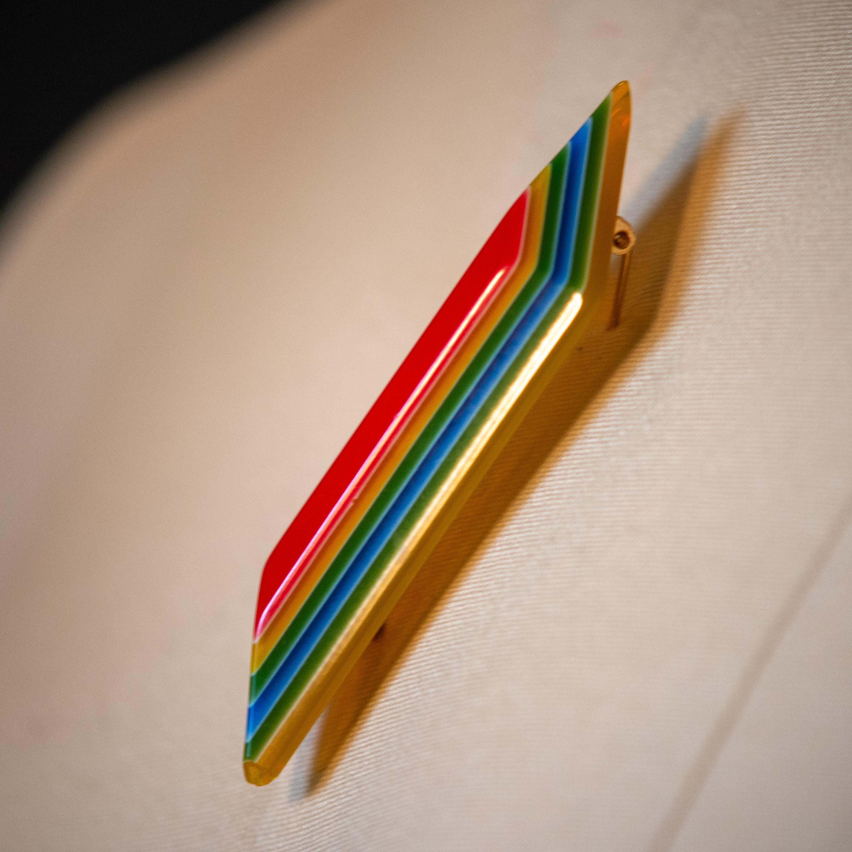 Vintage Lea Stein Style Lucite Rainbow Pin Brooch, Multicolored Geometric Jewelry, Unique Retro Accessory