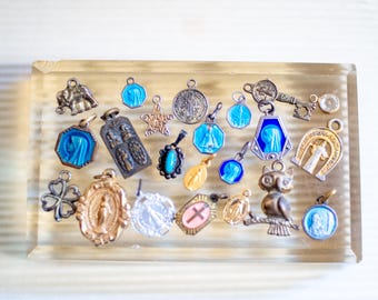 Antique Collection of 22 Religious Enamel Medals, Pendants, and Charms – Unique Vintage Lot