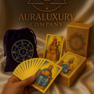 Luxury Gold Foil Tarot Card Deck – Spiritual Divination Set with Velvet Bag & Guidebook |  for Intuition, Energy Healing - Daily Readings