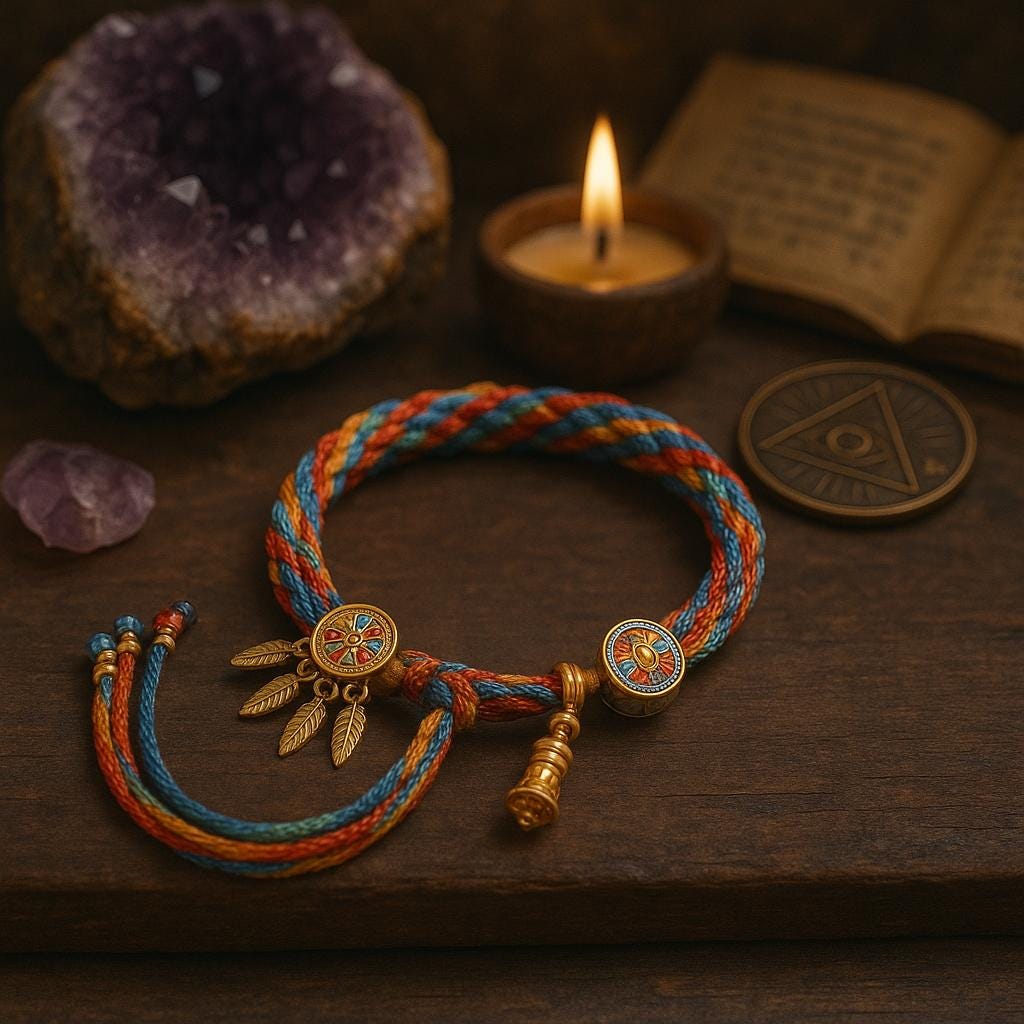Handmade Buddhist bracelet | Tibetan prayer rop |  Spiritual ethnic lucky charm, adjustable cotton prayer bracelet | Positive Energy Jewelry