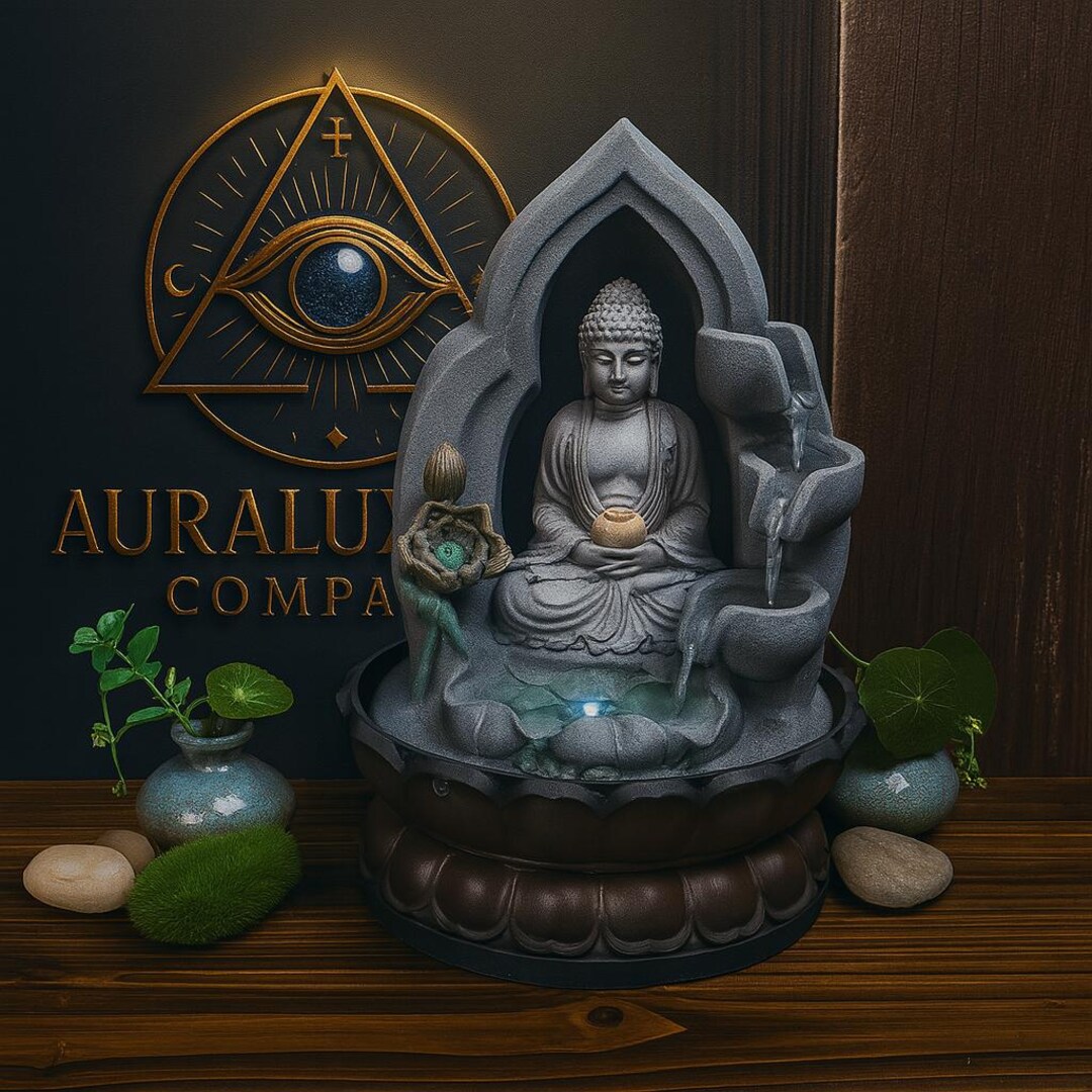 Handmade Indoor Buddha Statue | Water Fountain W/ LED – Feng Shui, Zen ...