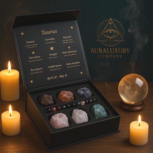 Caja de Cristales del Zodiaco – Set de Regalo Astrológico Personalizado | Cristales y Pulsera Sanadores para Todos los Signos del Zodiaco | Regalo Espiritual de Cumpleaños