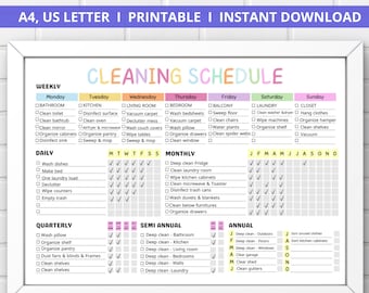 Bewerkbaar schoonmaakschema: checklist voor huishoudelijke taken, ADHD-planner (digitale download)