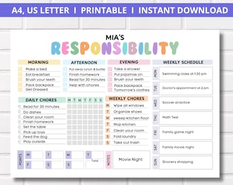 Editable Kids Chore Chart: Daily & Weekly Responsibility (PDF)