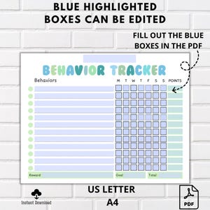 Behavior Reward Chart for Kids, Good Behavior Tracking, Children Behavior Chart, Printable, Editable, Digital PDF, At Home, Classroom