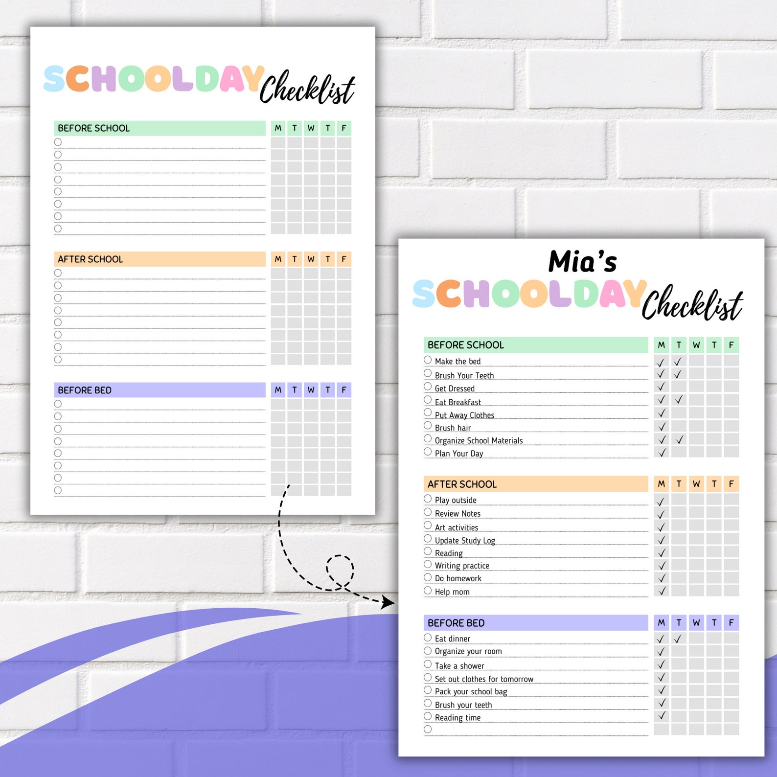 Editable Kids School Day Checklist: Routine Chart (digital Download) - Etsy