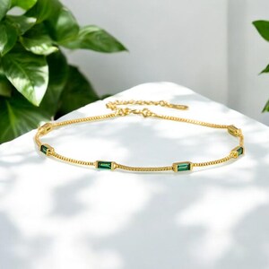 18K Gold Plated Emerald CZ Bracelet – Elegant Gift for Women, Mom, Girlfriend Mother's Day, Birthday & Anniversary Jewelry Gift for Her