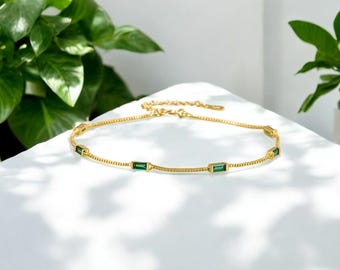 18K Gold Plated Emerald CZ Bracelet – Elegant Gift for Women, Mom, Girlfriend Mother's Day, Birthday & Anniversary Jewelry Gift for Her