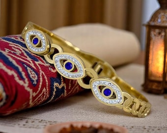 Evil Eye Bracelet for Women Inlaid Zircon Stainless Steel Bangle  Waterproof Charm Jewelry Wristband Gift for Her Women's Bracelet Evil Eye