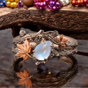 Vintage Ast Ahornblatt Ring für Frauen Faux Mondstein Statement Ring, Natur inspirierte Schmuck, Urlaub Party Geschenk für ihren Frauen Ring