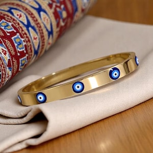 Evil Eye Cuff Bracelet for Women Gold Stainless Steel Bangle Protective Spiritual Jewelry Women's Cuff Bracelet Dripping Oil Gift For Her
