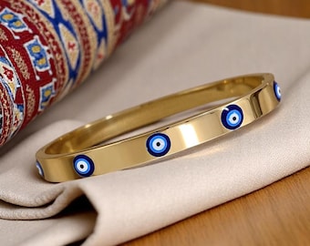Evil Eye Cuff Bracelet for Women Gold Stainless Steel Bangle Protective Spiritual Jewelry Women's Cuff Bracelet Dripping Oil Gift For Her