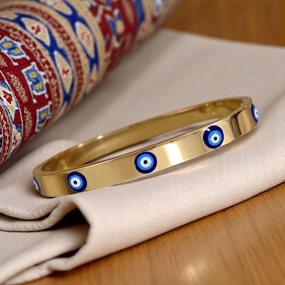 Evil Eye Cuff Bracelet for Women Gold Stainless Steel Bangle Protective Spiritual Jewelry Women's Cuff Bracelet Dripping Oil Gift For Her