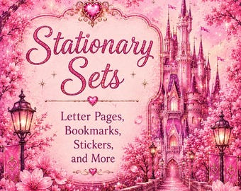 Pink Castle Stationary Set, Letter Pages, Bookmarks, Stickers (Digital Download)
