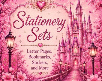 Pink Castle Stationary Set, Letter Pages, Bookmarks, Stickers (Digital Download)