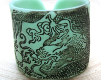 Dragon Cuff Translucent Jade Style Green Bracelet, Handmade by theshagbag on Etsy, PLEASE READ  DESCRIPTION!