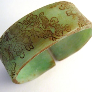 Antique Jade Style Bracelet, Asian Floral Design, Handmade Bracelets by theshagbag on Etsy, PLEASE READ DESCRIPTION image 2